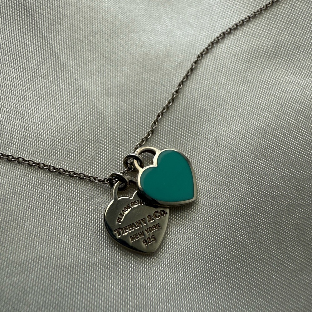 Tiffany & Co. Blue Double Heart Tag Pendant Necklace